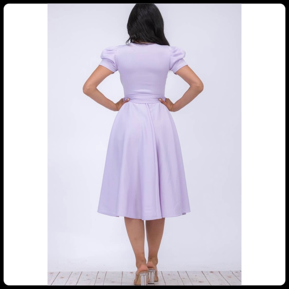 Puff Sleeve Cocktail Dress, Sizes 1X - 3X (Lavender) - Picture 3 of 8